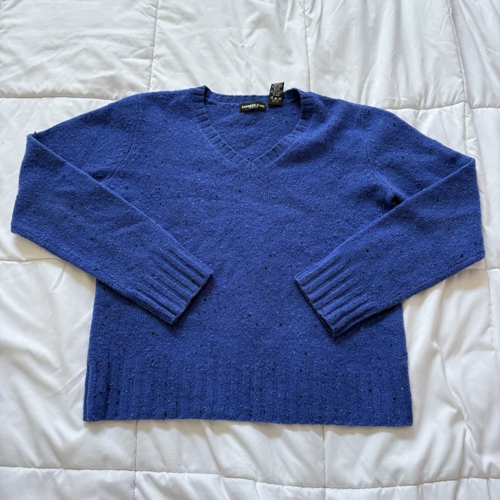Express Sweater Womens Extra Large Blue Speckled Knit Pullover Casual Lambswool‎